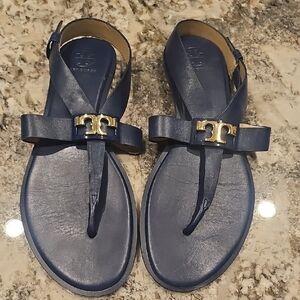 Tory Burch Navy Sandals with Gold Accent